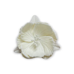 Цукрова прикраса Півонія моно Біла з листочками d 6 см