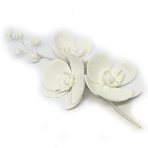 Сахарное украшение Веточка орхидеи с бутонами, белая