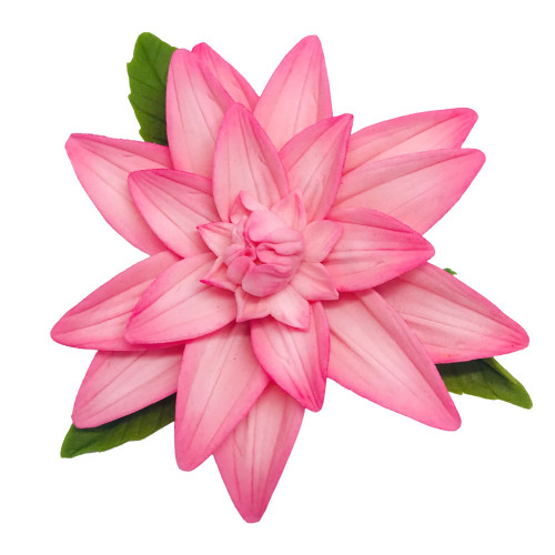 Цукрова прикраса Жоржина рожева з листочками