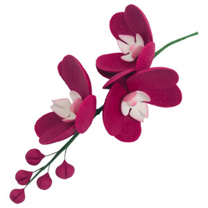 Сахарное украшение Веточка орхидеи с бутонами, малиновая