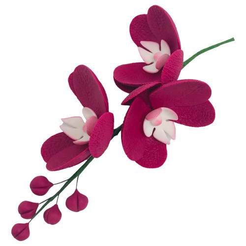 Цукрова прикраса Гілочка орхідеї з бутонами, малинова