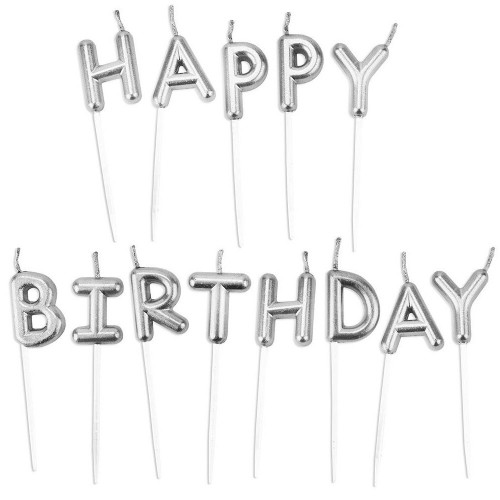 Набір свічок для торта Happy Birthday срібний