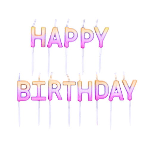 Набор свечей для торта Happy Birthday, омбре розово-золотой
