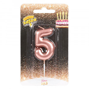 Свічка-цифра для торта рожеве золото 5