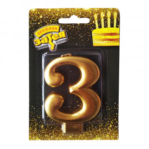 Свічка-цифра для торта золота 3