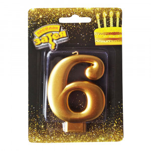 Свічка-цифра для торта золота 6