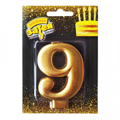 Свічка-цифра для торта золота 9