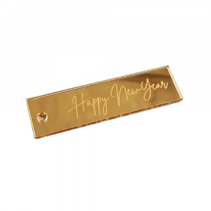 Дзеркальний міні-топпер прямокутна бірка Happy New Year золото