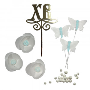 Набор вафельного декора с топером и шариками Пасхальный голубой