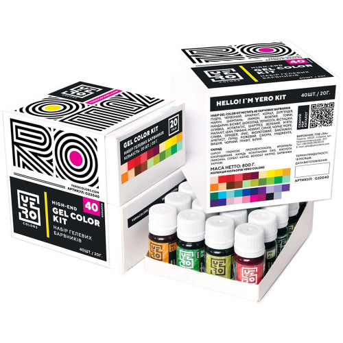 Набір гелевих барвників YERO Colors, 40 кольорів по 20г