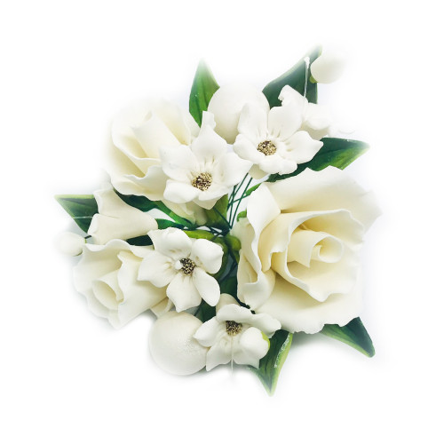 Сахарное украшение авторский букет маленький Розы 155 мм, белые