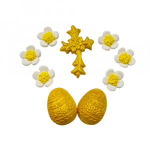 Набор сахарных украшений Золотой Пасхальный с цветами