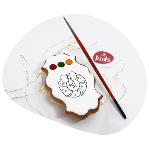 Медово-имбирный пряник-раскраска с кисточкой beze KIDS Рождественский веночек