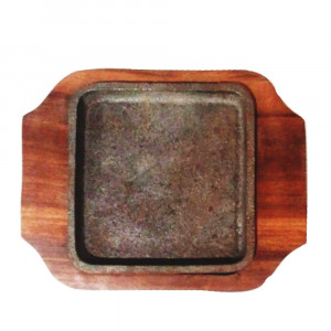 Сковорода чугунная квадратная на деревянной подставке 15 х 15 см Empire