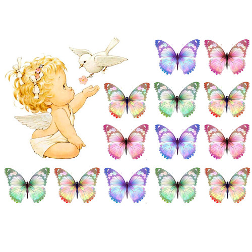 Вафельна картинка Ангелок з метеликами