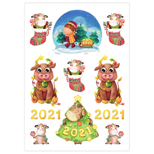 Вафельная картинка Новогодние бычки 2021
