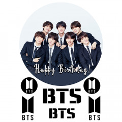 Вафельная картинка на торт BTS Happy Birthday!
