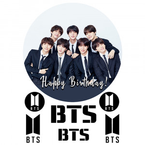 Вафельна картинка на торт BTS Happy Birthday!