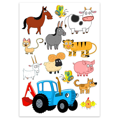 Вафельная картинка Синий трактор Животные 