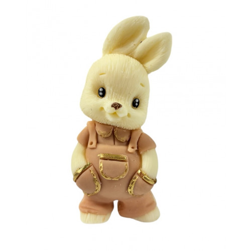 Шоколадна фігурка Зайка хлопчик білий в бежевому костюмі