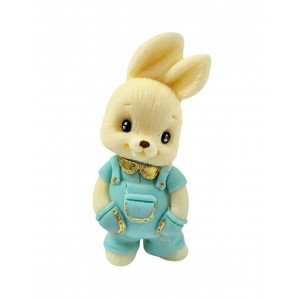 Шоколадна фігурка Зайка хлопчик білий в блакитному костюмі