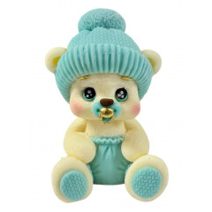 Шоколадна фігурка Ведмедик немовля білий в блакитній шапці