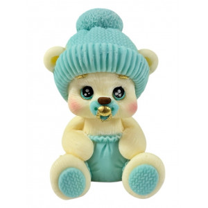 Шоколадна фігурка Ведмедик немовля білий в блакитній шапці