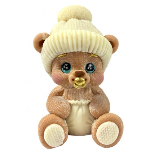 Шоколадна фігурка Ведмедик немовля бежевий в білій шапці