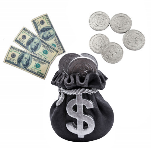 Набор сахарного декора Копилка с деньгами и топером Серебряный