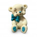 Шоколадна фігурка Ведмедик Тедді Білий з блакитним бантиком