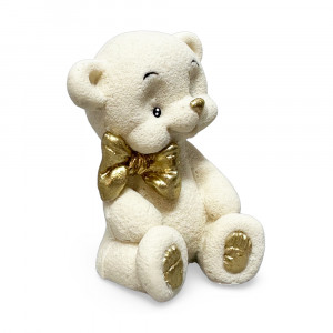 Шоколадна фігурка Ведмедик Тедді Білий з золотим бантиком