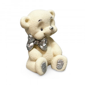 Шоколадная фигурка Мишка Тедди Белый с серебряным бантиком