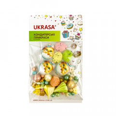 Набір цукрових прикрас Писанки, безе та посипка в жовтих відтінках Украса