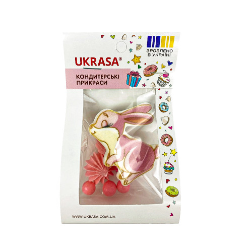 Набір цукрових прикрас Зайчик на паличці, безе та кульки Рожевий Украса