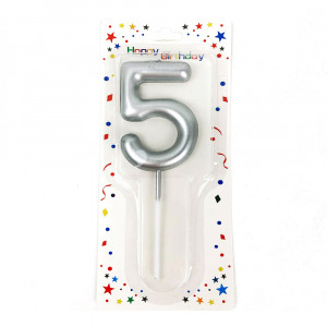 Свічка-цифра на паличці Срібна 5