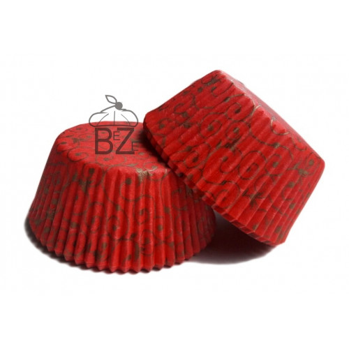 Формы бумажные для кексов Красные с узором, 50*30 мм