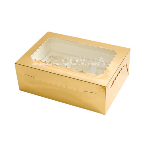 Коробка для капкейков с окошком на 6 шт, золото