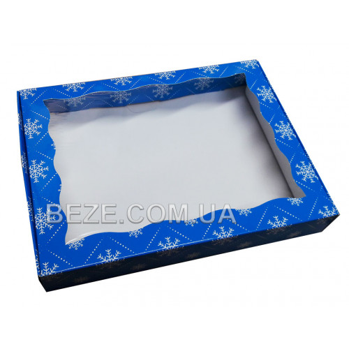 Коробка для пряників з віконцем Сніжинки, блакитна