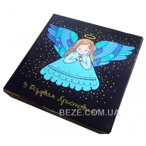 Коробка для конфет и пряников, темно-синяя с ангелом