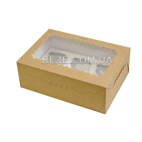 Коробка для капкейков с окошком на 6 шт, коричневая